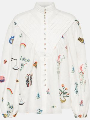 Льняная блузка с вышивкой Alemais белая