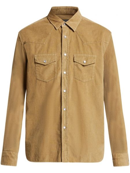 Βαμβακερό πουκάμισο κοτλέ Tom Ford καφέ