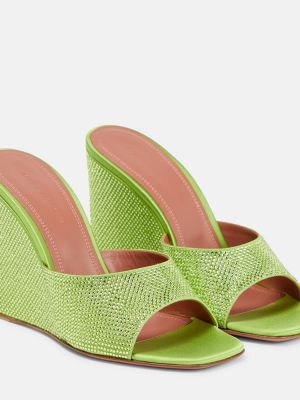 Sandály na klínovém podpatku Amina Muaddi zelené