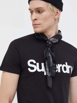 Памучна тениска с дълъг ръкав с принт Superdry черно