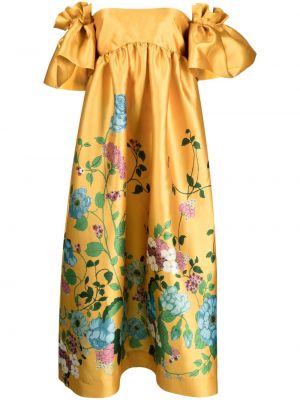 Kvetinové midi šaty s potlačou Alemais žltá