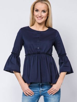 Блуза с връзки с волани с дантела New Collection синьо