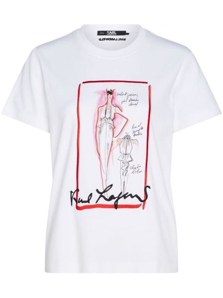 Pamučna majica s printom Karl Lagerfeld bijela