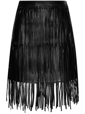 Kožená sukňa so strapcami Oscar De La Renta čierna