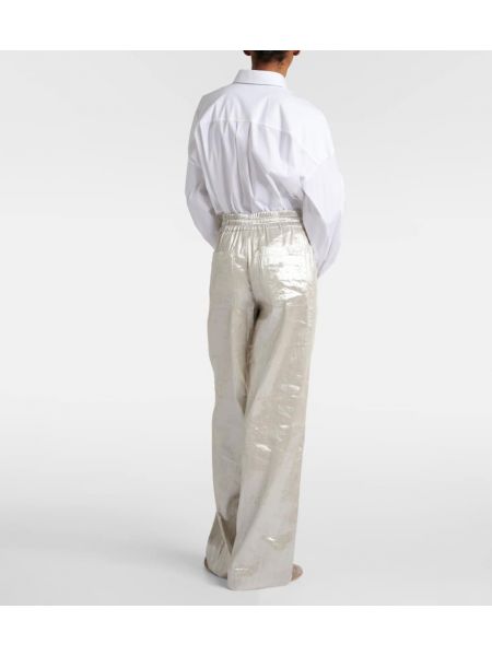 Lněné kalhoty relaxed fit Brunello Cucinelli stříbrné
