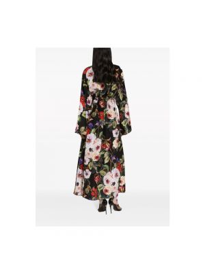 Vestito lungo di raso di seta a fiori Dolce & Gabbana nero