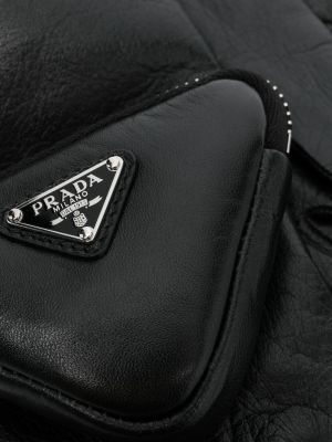 Leder handschuh mit reißverschluss mit taschen Prada schwarz
