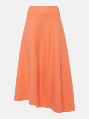 Ασύμμετρη μάλλινη midi φούστα με ψηλή μέση Jil Sander πορτοκαλί