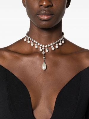 Křišťálový náhrdelník s perlami Alessandra Rich stříbrný