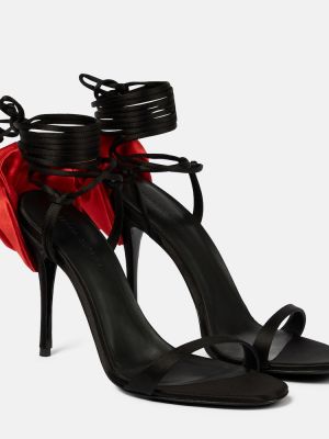 Kvetinové kožené saténové sandále Magda Butrym čierna