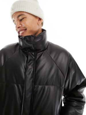 Кожаная куртка из искусственной кожи Pull&bear черная