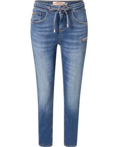 Jednofarebné bavlnené džínsy s vysokým pásom Gang - modrá