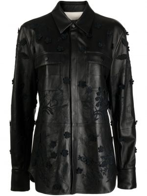 Φλοράλ δερμάτινο πουκάμισο Elie Saab μαύρο
