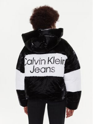 Geacă de blugi oversize de puf Calvin Klein Jeans negru