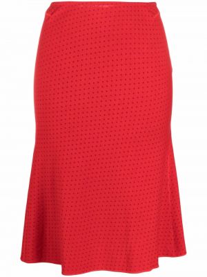 Puntíkaté vlněné sukně s knoflíky s vysokým pasem Alaïa Pre-owned - červená