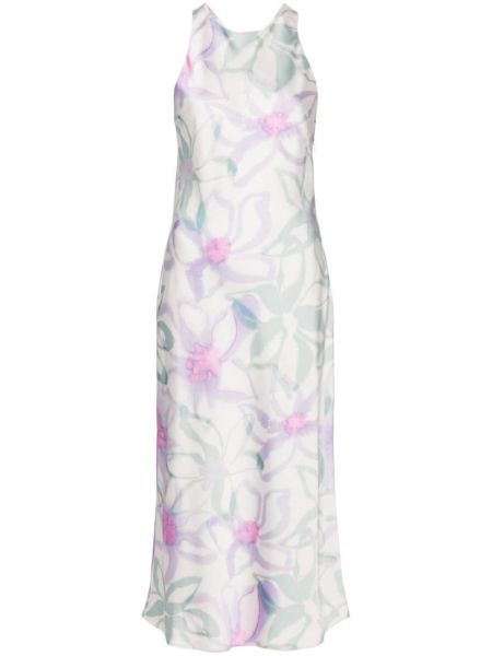 Satynowa sukienka midi w kwiatki z nadrukiem Claudie Pierlot biała
