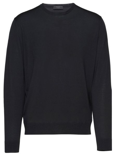 Sweter wełniany z okrągłym dekoltem Prada czarny