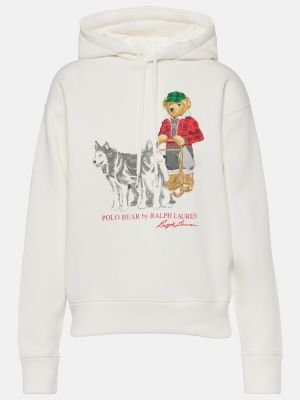 Pamučna hoodie s kapuljačom s printom Polo Ralph Lauren bijela