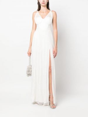 Jedwabna sukienka koktajlowa z kryształkami Nissa biała