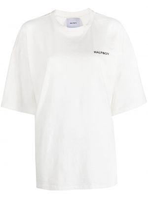 Bombažna majica s potiskom Halfboy bela