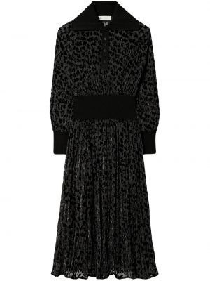 Žametna večerna obleka iz rebrastega žameta Tory Burch črna