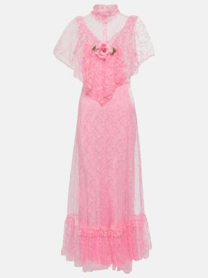 Maksi haljina s cvjetnim printom s čipkom Rodarte ružičasta