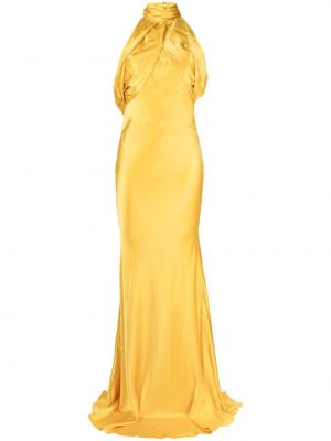 Svilena večerna obleka brez rokavov Rachel Gilbert rumena