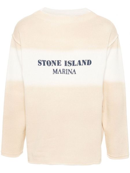 Bavlněný svetr s potiskem Stone Island béžový