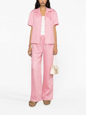 Lněné rovné kalhoty Asceno růžové