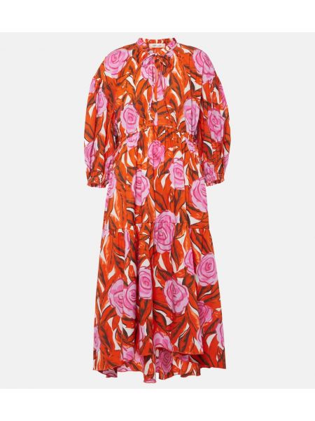 Kokvilnas midi kleita ar ziediem Diane Von Furstenberg sarkans