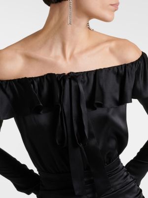Svilena midi obleka Alessandra Rich črna