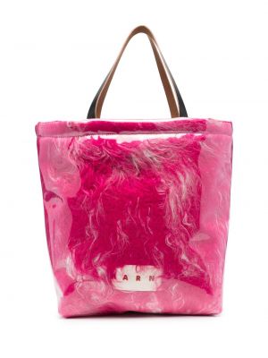 Shopper kabelka s kožíškem s potiskem Marni růžová