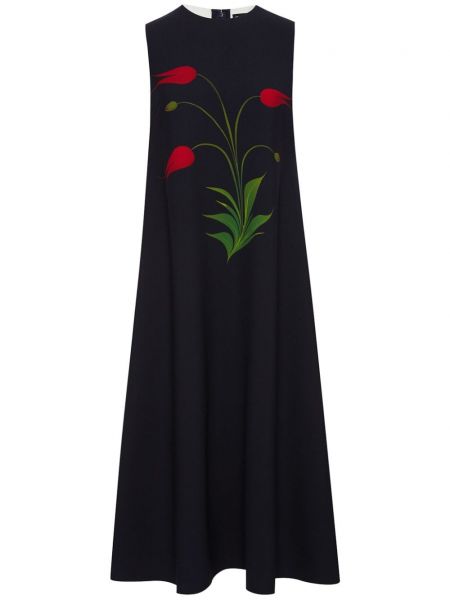 Maksi haljina s cvjetnim printom s printom Oscar De La Renta plava