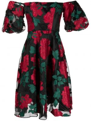 Robe de soirée à fleurs avec applique Marchesa Notte noir