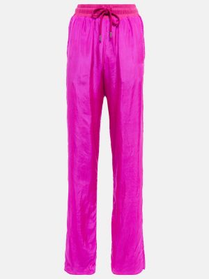 Памучни копринени прав панталон Dries Van Noten розово