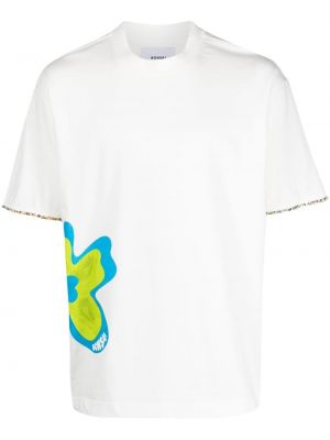 T-shirt en coton à imprimé Bonsai blanc