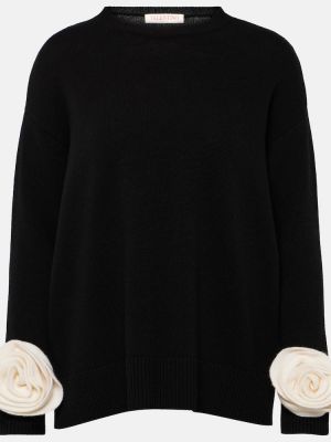 Вълнен пуловер на цветя Valentino черно