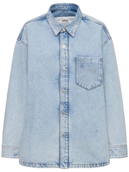 Medvilninė džinsiniai marškiniai oversize Ami Paris mėlyna