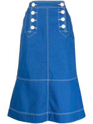 Bavlněné rozšířená sukně s vysokým pasem s kapsami Zimmermann - modrá
