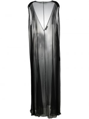 Priehľadné hodvábne dlouhé šaty Saint Laurent čierna