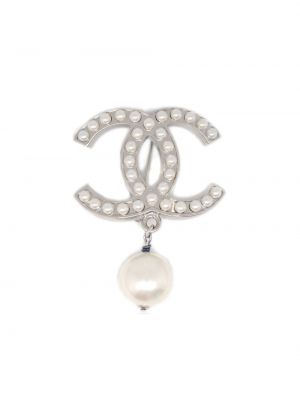 Brošňa s perlami Chanel Pre-owned strieborná