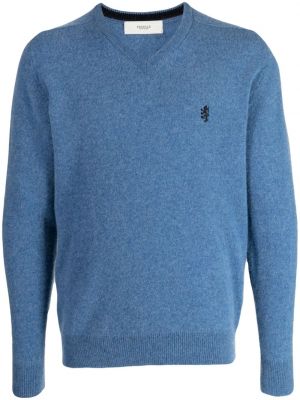 Niebieski haftowany sweter z dekoltem w serek Pringle Of Scotland