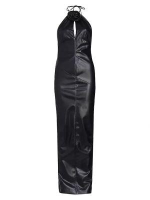 Кожаное платье с аппликацией из искусственной кожи Ronny Kobo черное