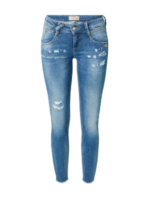 Skinny fit džínsy so strapcami s vysokým pásom na zips Gang - modrá
