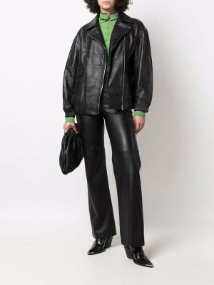 Kožená bunda na zip Yves Salomon černá