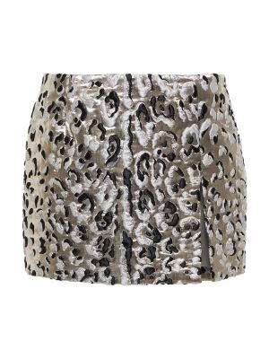 Žakárové leopardí mini sukně s potiskem Dolce&gabbana stříbrné