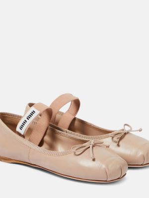 Bőr balerina cipők Miu Miu bézs