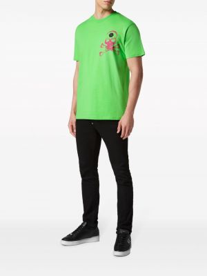 Bavlněné tričko s potiskem Philipp Plein zelené