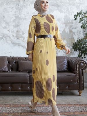 Sukienka szyfonowa w grochy plisowana Instyle żółta