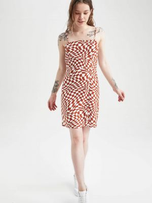 Mini obleka s potiskom z leopardjim vzorcem Defacto rdeča